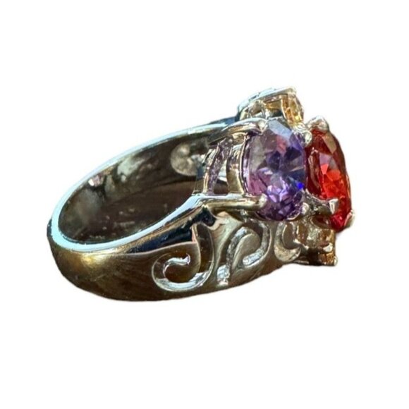 Silver Tone Womens Size 7  Costume Ruby Amethyst Gem Cluster Ring - Picture 6 of 15